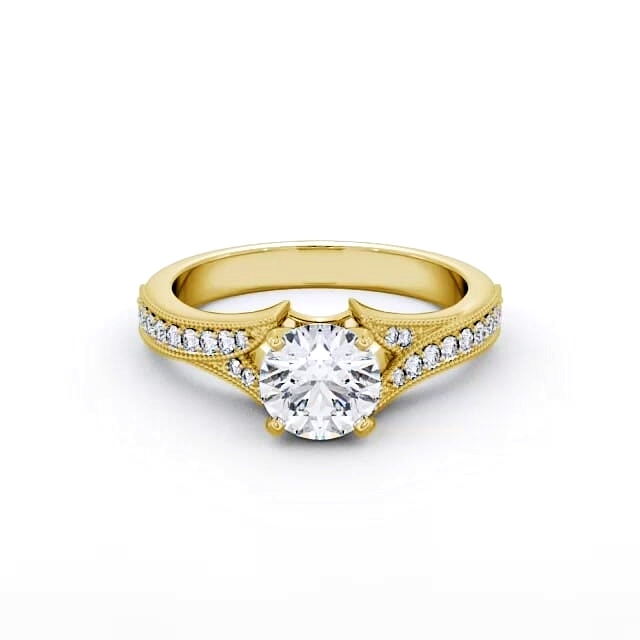 Round Diamond Engagement Ring 18K Yellow Gold Solitaire With Side Stones - Kaycie ENRD164S_YG_HAND