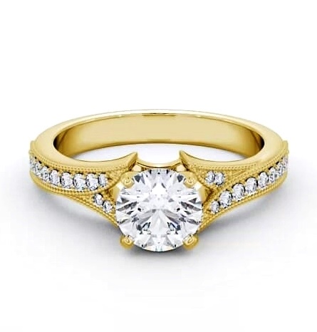 Round Diamond Vintage Style Engagement Ring 18K Yellow Gold Solitaire ENRD164S_YG_THUMB2 