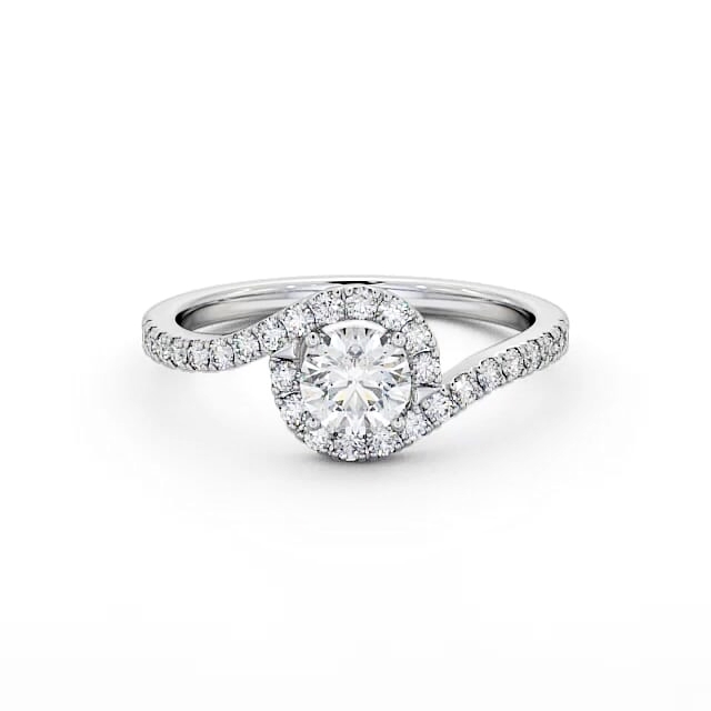 Halo Round Diamond Engagement Ring 18K White Gold - Indira ENRD165_WG_HAND