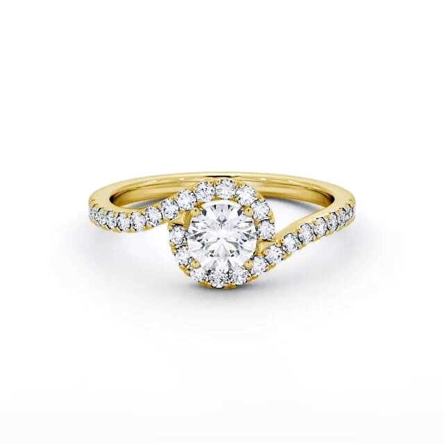 Halo Round Diamond Engagement Ring 18K Yellow Gold - Indira ENRD165_YG_HAND