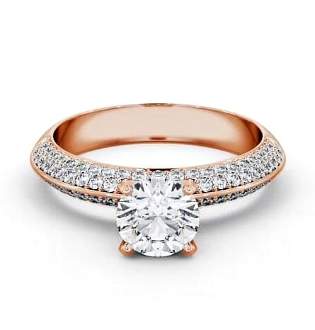 Round Ring 18K Rose Gold Solitaire with Pave Cluster Side Stones ENRD165S_RG_THUMB1