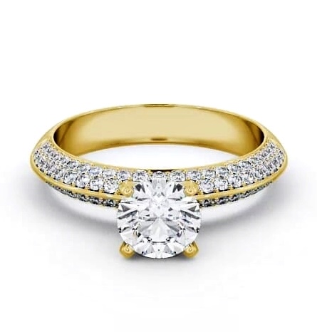 Round Ring 9K Yellow Gold Solitaire with Pave Cluster Side Stones ENRD165S_YG_THUMB1