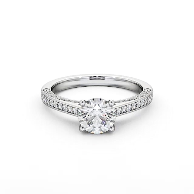 Round Diamond Engagement Ring Palladium Solitaire With Side Stones - Daniella ENRD167_WG_HAND