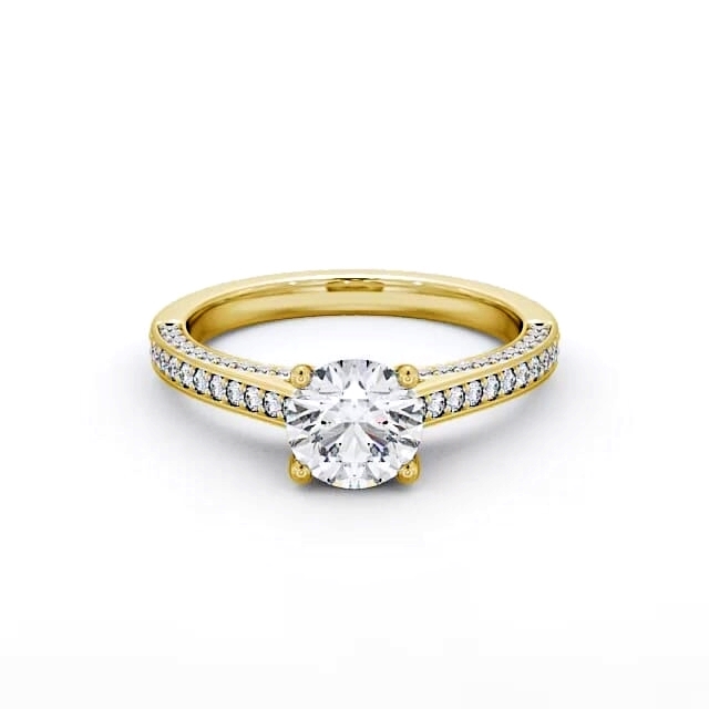 Round Diamond Engagement Ring 18K Yellow Gold Solitaire With Side Stones - Daniella ENRD167_YG_HAND