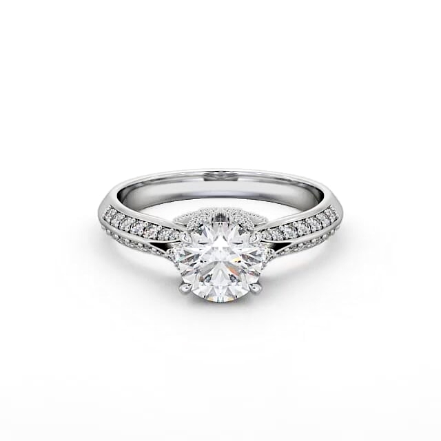 Vintage Style Engagement Ring Palladium Solitaire With Side Stones - Bentley ENRD168_WG_HAND