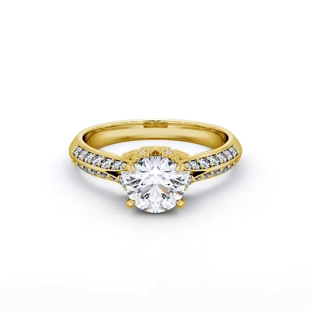 Vintage Style Engagement Ring 18K Yellow Gold Solitaire With Side Stones - Bentley ENRD168_YG_HAND