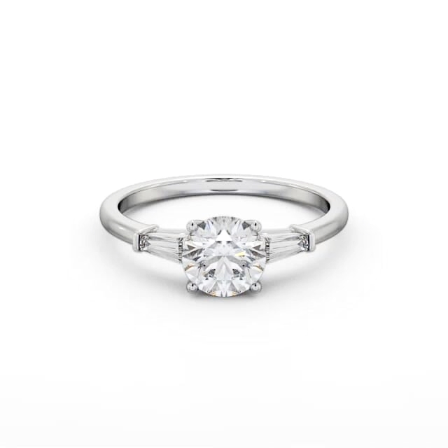 Round Diamond Engagement Ring 18K White Gold Solitaire With Side Stones - Keaton ENRD168S_WG_HAND
