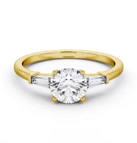Round Ring 18K Yellow Gold Solitaire with Tapered Baguette Side Stones ENRD168S_YG_THUMB1