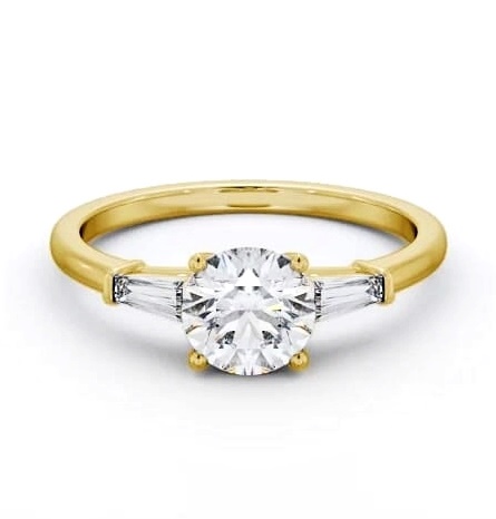 Round Ring 18K Yellow Gold Solitaire with Tapered Baguette Side Stones ENRD168S_YG_THUMB2 