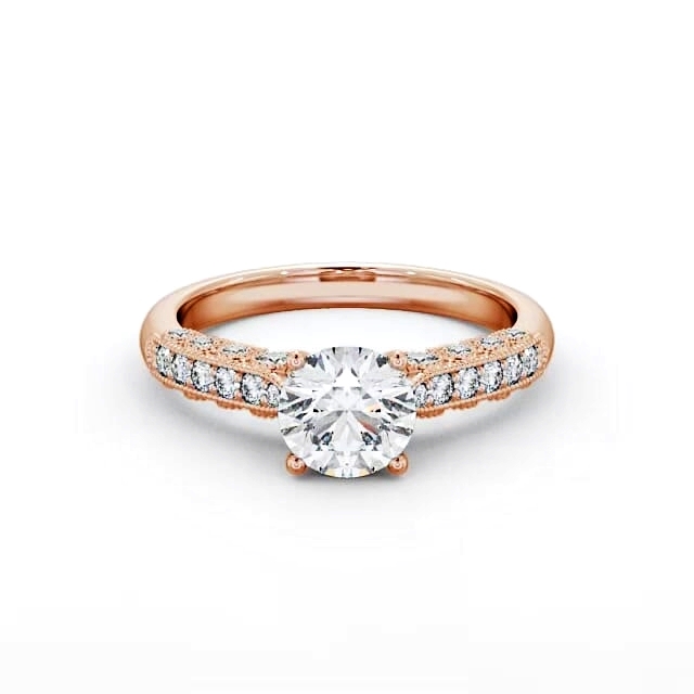 Vintage Style Engagement Ring 18K Rose Gold Solitaire With Side Stones - Alasia ENRD169_RG_HAND