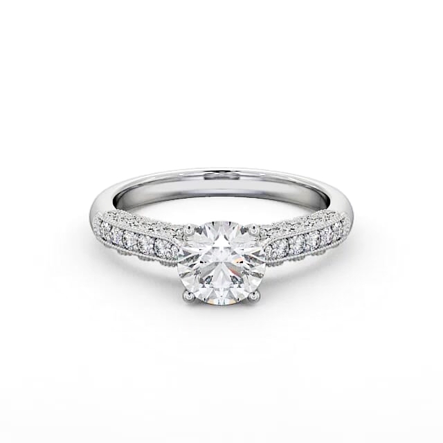Vintage Style Engagement Ring Palladium Solitaire With Side Stones - Alasia ENRD169_WG_HAND