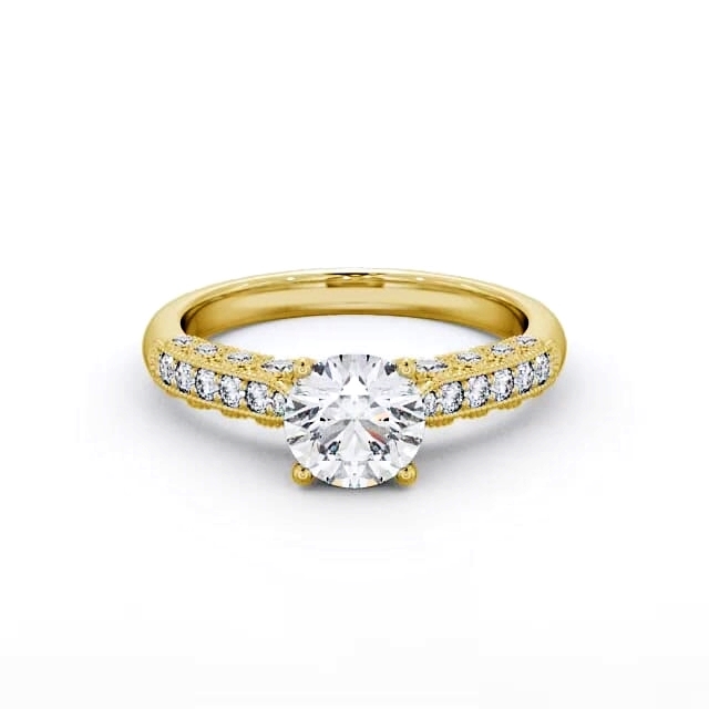Vintage Style Engagement Ring 18K Yellow Gold Solitaire With Side Stones - Alasia ENRD169_YG_HAND