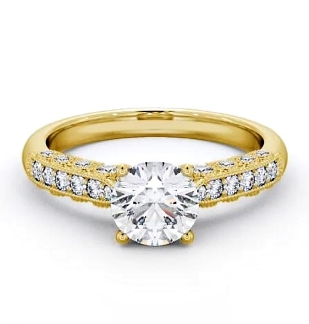 Vintage Style Intricate Design Ring 18K Yellow Gold Solitaire ENRD169_YG_THUMB1