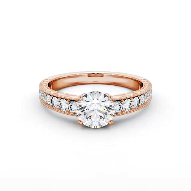 Vintage Style Engagement Ring 18K Rose Gold Solitaire With Side Stones - Sianna ENRD170_RG_HAND