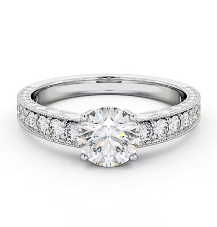 Vintage Style Textured Band Engagement Ring 18K White Gold Solitaire ENRD170_WG_THUMB2 