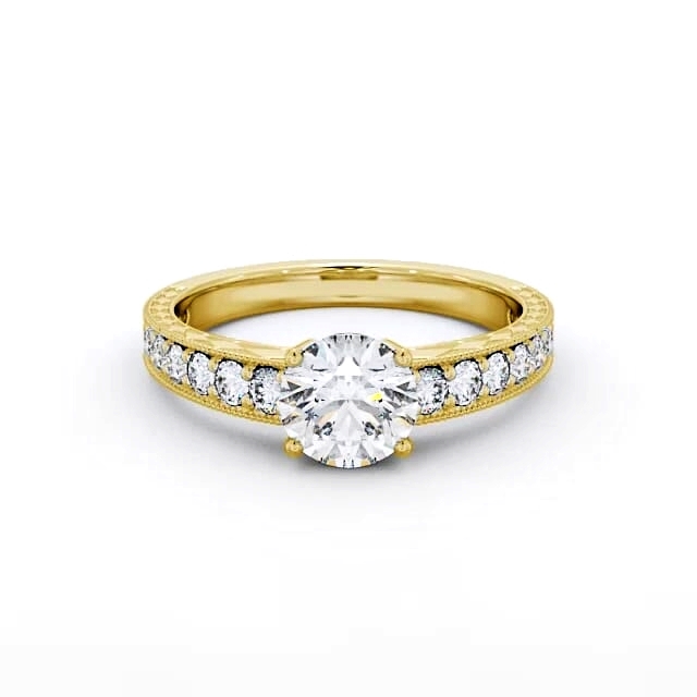 Vintage Style Engagement Ring 18K Yellow Gold Solitaire With Side Stones - Sianna ENRD170_YG_HAND