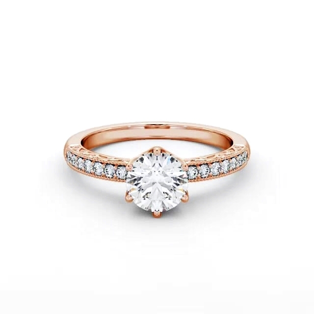 Vintage Style Engagement Ring 9K Rose Gold Solitaire With Side Stones - Carolina ENRD171_RG_HAND