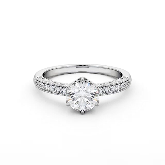 Vintage Style Engagement Ring 9K White Gold Solitaire With Side Stones - Carolina ENRD171_WG_HAND