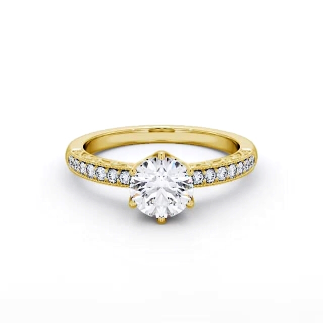 Vintage Style Engagement Ring 9K Yellow Gold Solitaire With Side Stones - Carolina ENRD171_YG_HAND