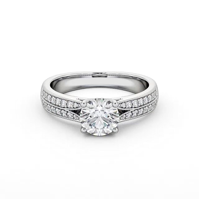 Vintage Style Engagement Ring 18K White Gold Solitaire With Side Stones - Aline ENRD172_WG_HAND