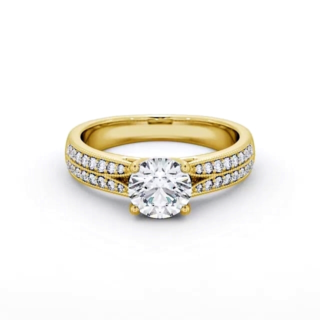 Vintage Style Engagement Ring 18K Yellow Gold Solitaire With Side Stones - Aline ENRD172_YG_HAND