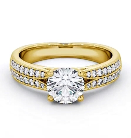 Vintage Style Double Channel Engagement Ring 9K Yellow Gold Solitaire ENRD172_YG_THUMB1
