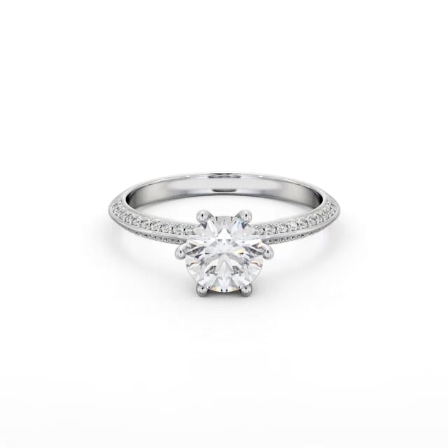 Round Diamond Engagement Ring 18K White Gold Solitaire With Side Stones - Livie ENRD172S_WG_HAND