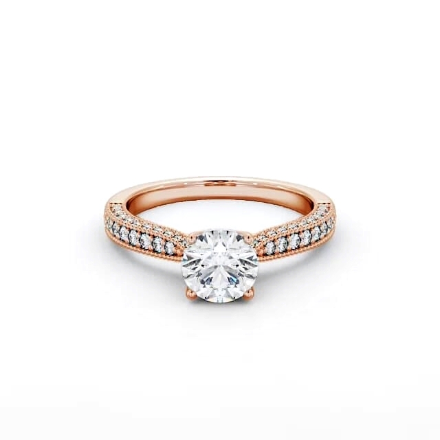 Vintage Style Engagement Ring 18K Rose Gold Solitaire With Side Stones - Avari ENRD173_RG_HAND