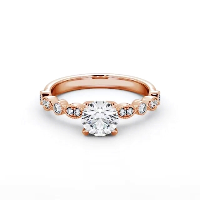 Vintage Style Engagement Ring 9K Rose Gold Solitaire With Side Stones - Jennah ENRD174_RG_HAND