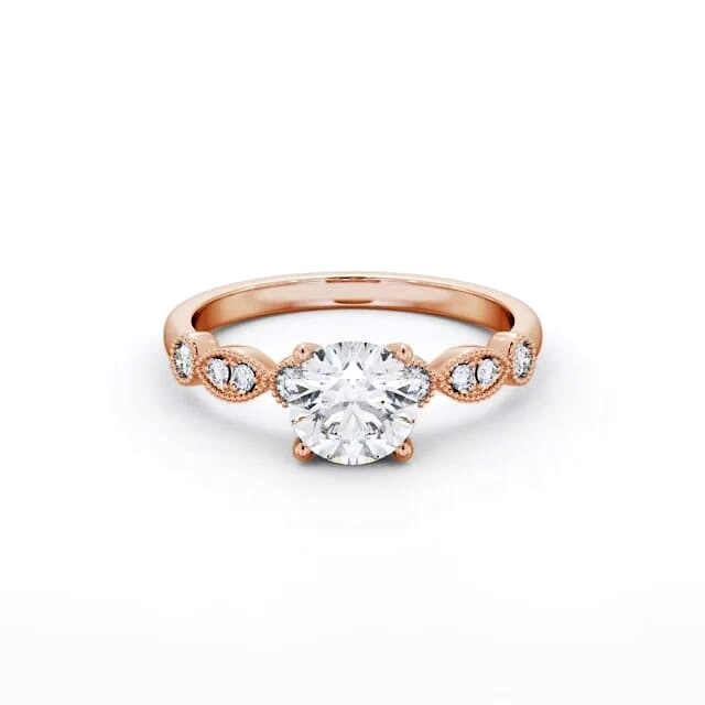 Round Diamond Engagement Ring 18K Rose Gold Solitaire With Side Stones - Beatrix ENRD175S_RG_HAND