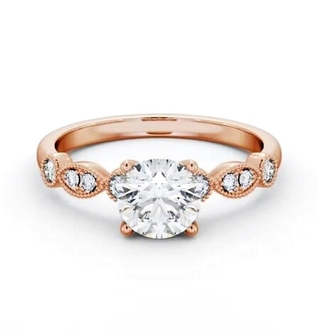Round Diamond Vintage Style Engagement Ring 18K Rose Gold Solitaire ENRD175S_RG_THUMB1
