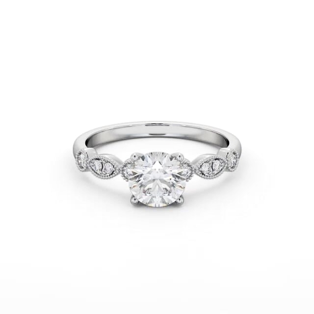 Round Diamond Engagement Ring 18K White Gold Solitaire With Side Stones - Beatrix ENRD175S_WG_HAND