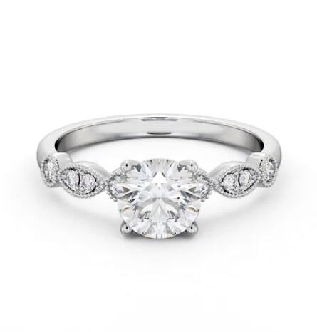 Round Diamond Vintage Style Engagement Ring Platinum Solitaire ENRD175S_WG_THUMB1