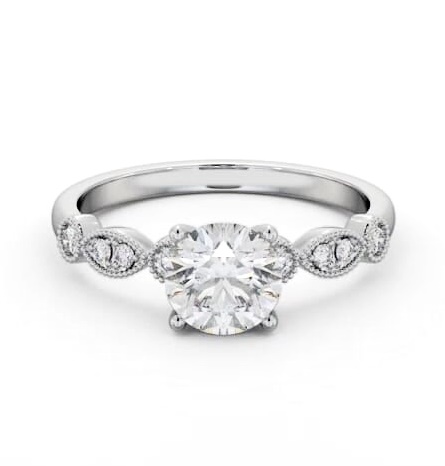 Round Diamond Vintage Style Engagement Ring 18K White Gold Solitaire ENRD175S_WG_THUMB2 