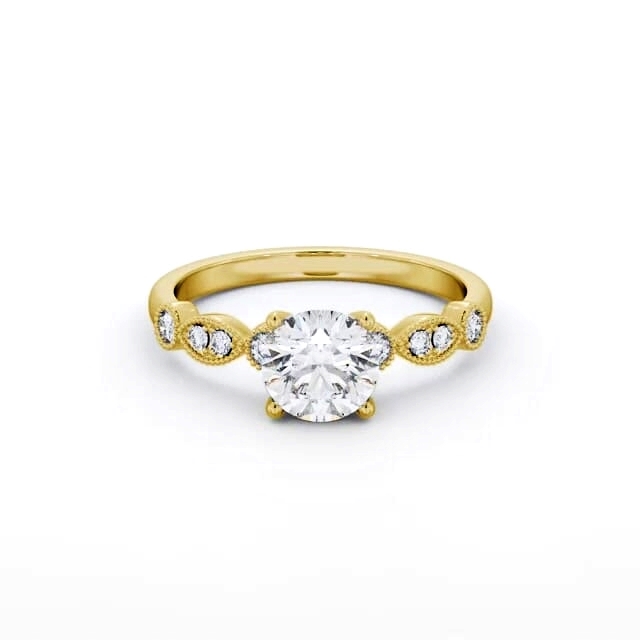 Round Diamond Engagement Ring 18K Yellow Gold Solitaire With Side Stones - Beatrix ENRD175S_YG_HAND