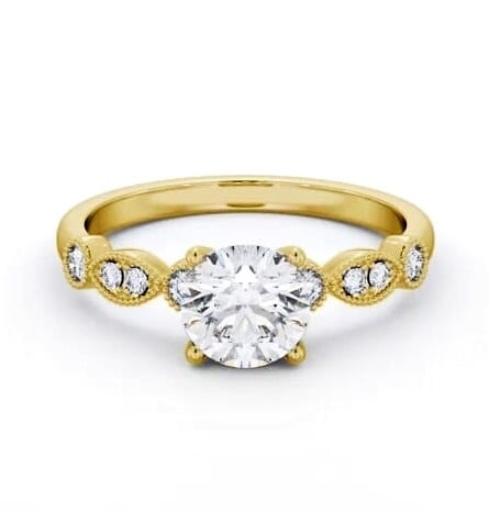 Round Diamond Vintage Style Engagement Ring 9K Yellow Gold Solitaire ENRD175S_YG_THUMB1