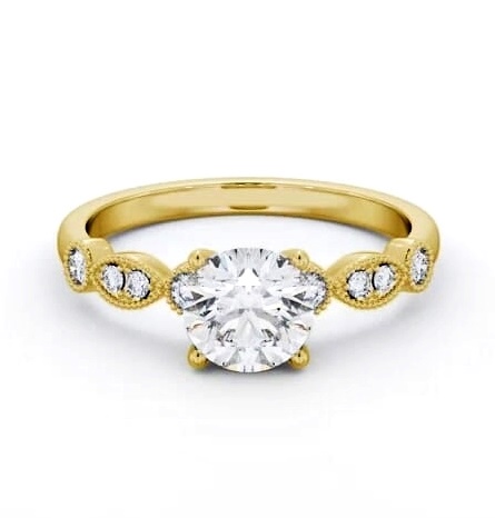 Round Diamond Vintage Style Engagement Ring 18K Yellow Gold Solitaire ENRD175S_YG_THUMB2 