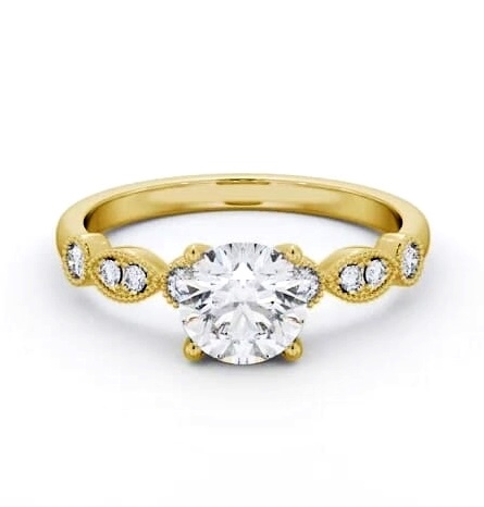 Round Diamond Vintage Style Engagement Ring 18K Yellow Gold Solitaire ENRD175S_YG_THUMB2 