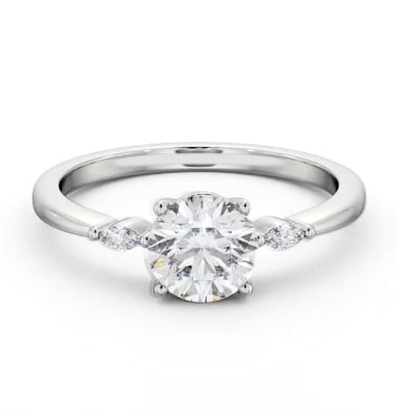 Round Ring 18K White Gold Solitaire with Marquise Shape Side Stones ENRD176S_WG_THUMB1
