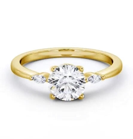 Round Ring 9K Yellow Gold Solitaire with Marquise Shape Side Stones ENRD176S_YG_THUMB1
