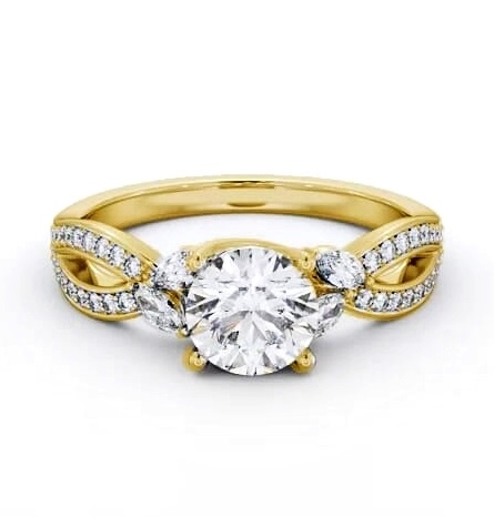 Round Diamond Exquisite Design Ring 9K Yellow Gold Solitaire ENRD178S_YG_THUMB1