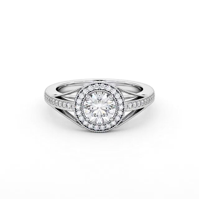 Halo Round Diamond Engagement Ring Palladium - Camari ENRD179_WG_HAND