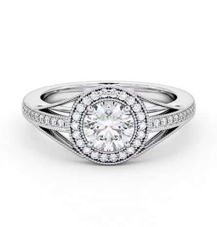Halo Round Diamond Unique Vintage Design Engagement Ring Palladium ENRD179_WG_THUMB1