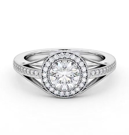 Halo Round Diamond Unique Vintage Design Engagement Ring 9K White Gold ENRD179_WG_THUMB2 
