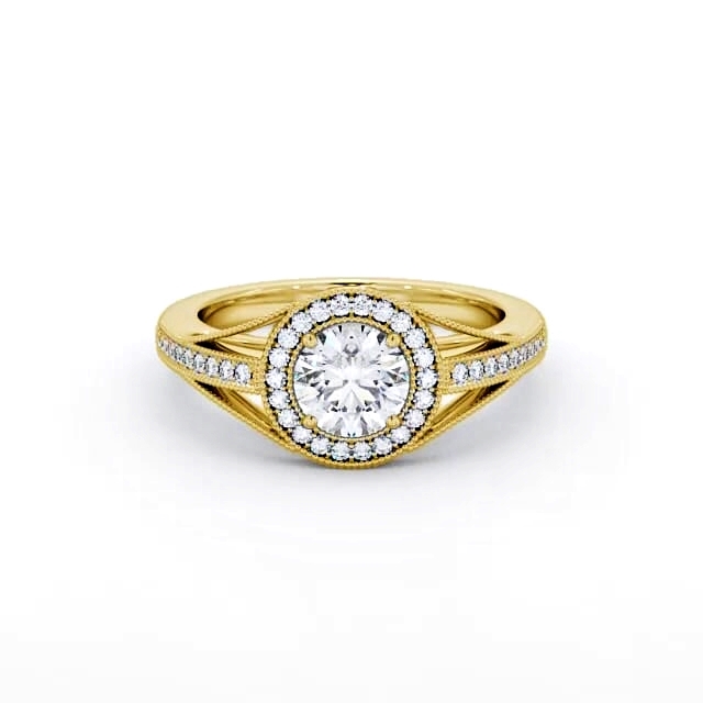 Halo Round Diamond Engagement Ring 18K Yellow Gold - Camari ENRD179_YG_HAND