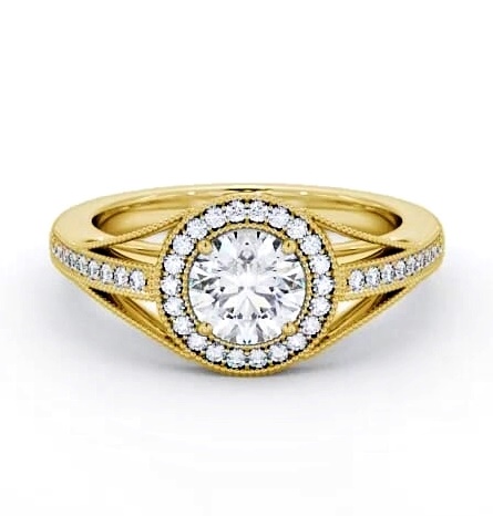 Halo Round Diamond Unique Vintage Design Ring 18K Yellow Gold ENRD179_YG_THUMB1