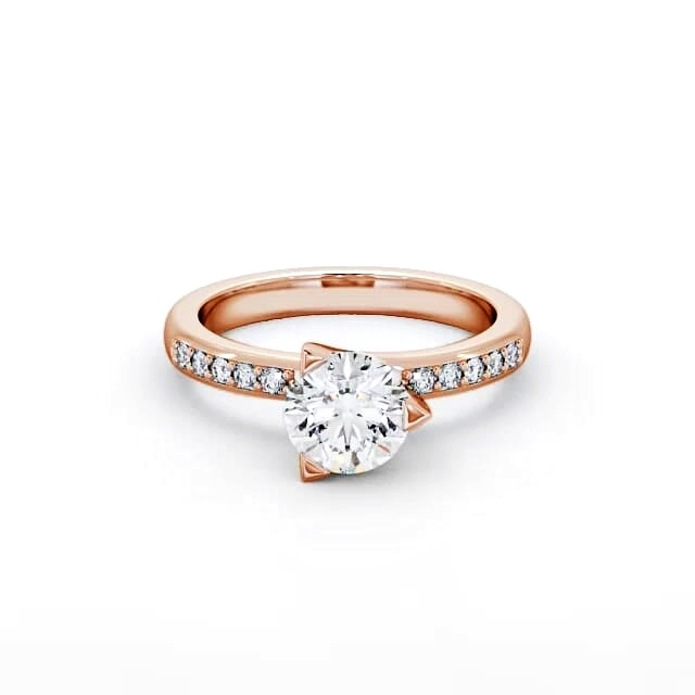Round Diamond Engagement Ring 9K Rose Gold Solitaire With Side Stones - Katya ENRD17S_RG_HAND