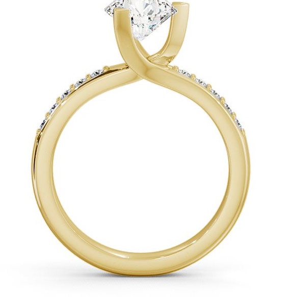 Round Diamond Rotated Head 3 Prong Engagement Ring 18K Yellow Gold Solitaire with Channel Set Side Stones ENRD17S_YG_THUMB1