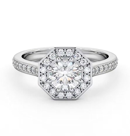 Halo Round Diamond Octagon Design Engagement Ring 18K White Gold ENRD180_WG_THUMB2 