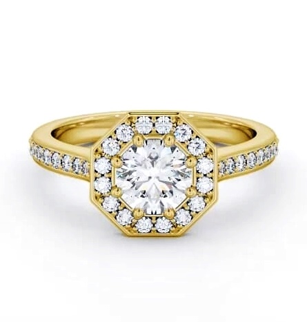 Halo Round Diamond Octagon Design Engagement Ring 18K Yellow Gold ENRD180_YG_THUMB1